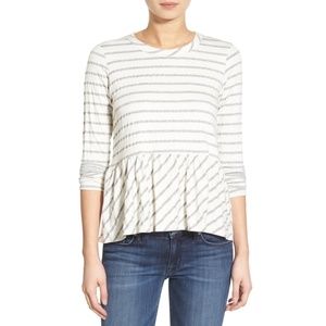 Chaser Striped Long Sleeve Peplum Tee